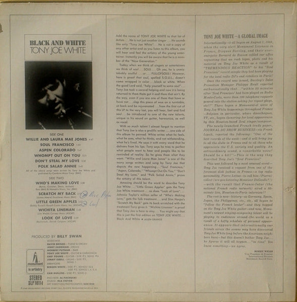 Tony Joe White : Black And White (LP, Album, RP, Mon)