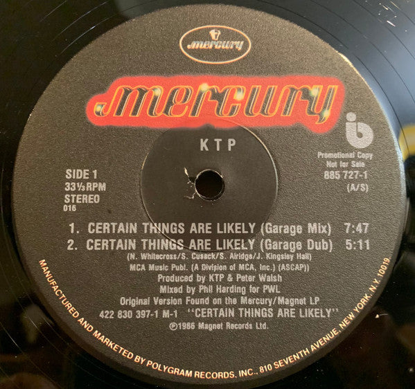 KTP* : Certain Things Are Likely (12", M/Print, Promo)