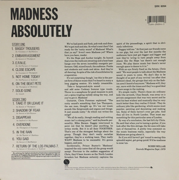 Madness : Absolutely (LP, Album, Jac)