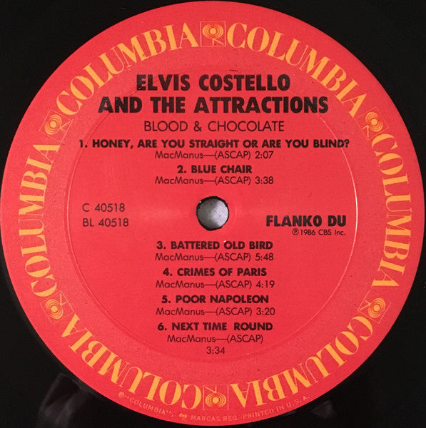 Elvis Costello & The Attractions : Blood & Chocolate (LP, Album, Pit)