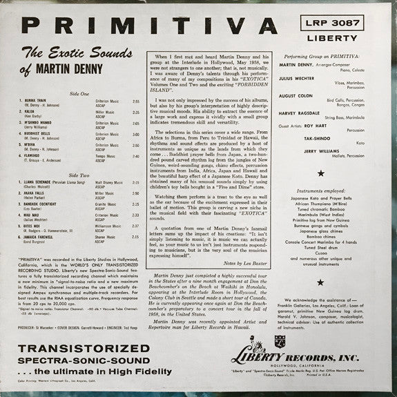 Martin Denny : Primitiva (LP, Album, Mono, Ind)