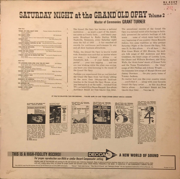 Various : Saturday Night At The Grand Ole Opry Vol. 2 (LP, Comp, Mono)