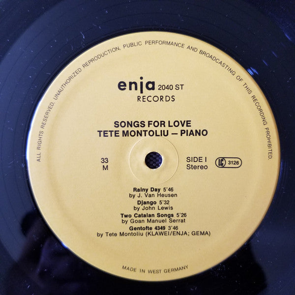 Tete Montoliu : Songs For Love (LP, Album)