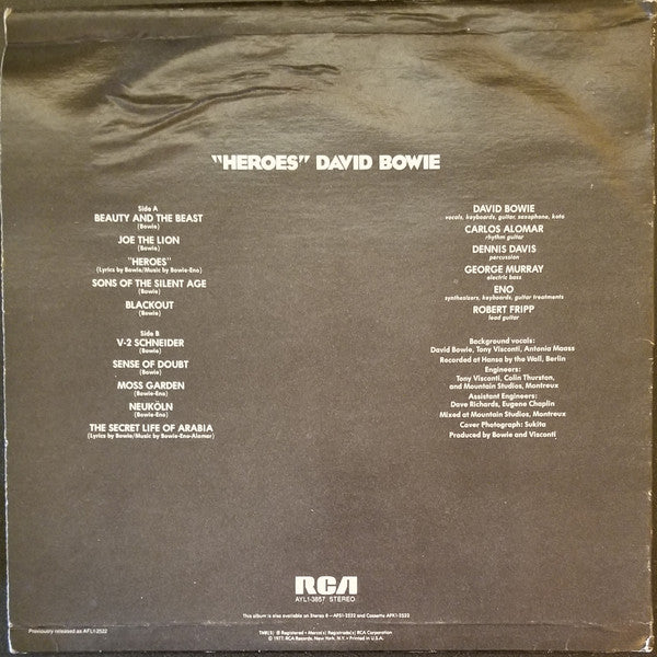 David Bowie : "Heroes" (LP, Album, RE, Ind)