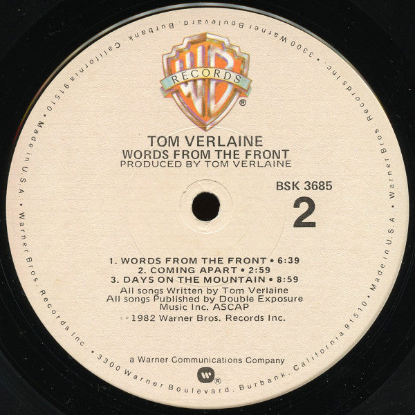 Tom Verlaine : Words From The Front (LP, Album, Win)