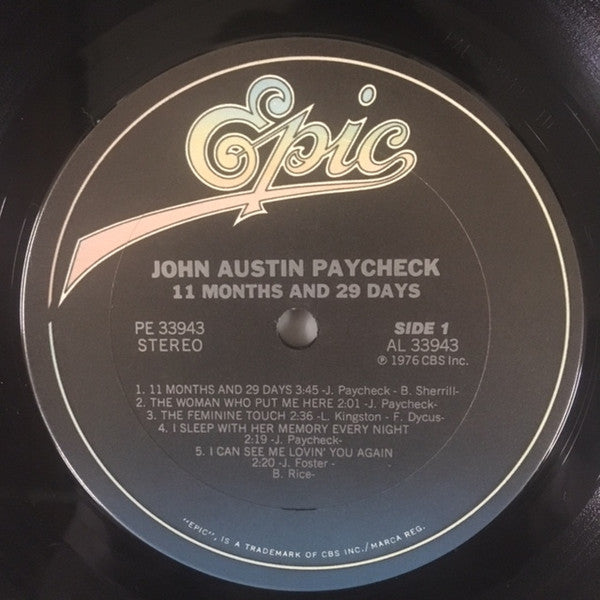 John Austin Paycheck* : 11 Months And 29 Days (LP, Album, RE, Ter)