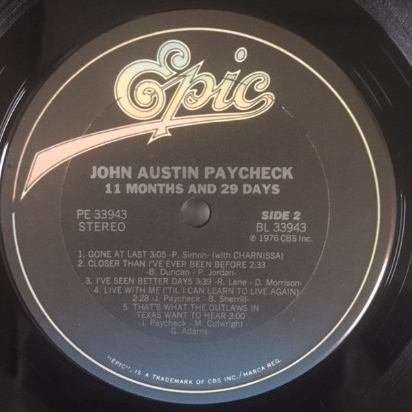 John Austin Paycheck* : 11 Months And 29 Days (LP, Album, RE, Ter)