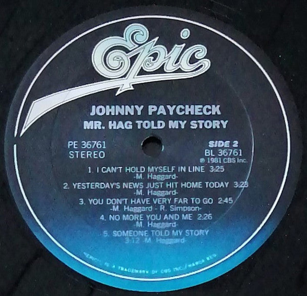 Johnny Paycheck : Mr. Hag Told My Story (LP, Album)