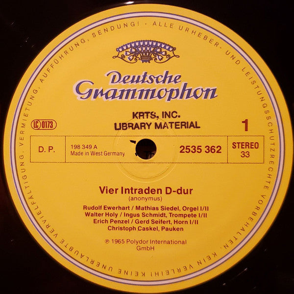 Rudolf Ewerhart, Mathias Siedel, Walter Holy, Ingus Schmidt, Erich Penzel, Gerd Seifert, Christoph Caskel : Festive Italian Music Of The 18th Century: Intradas And Sonatas For Organs, Trumpets, Horns and Timpani (LP, RE)