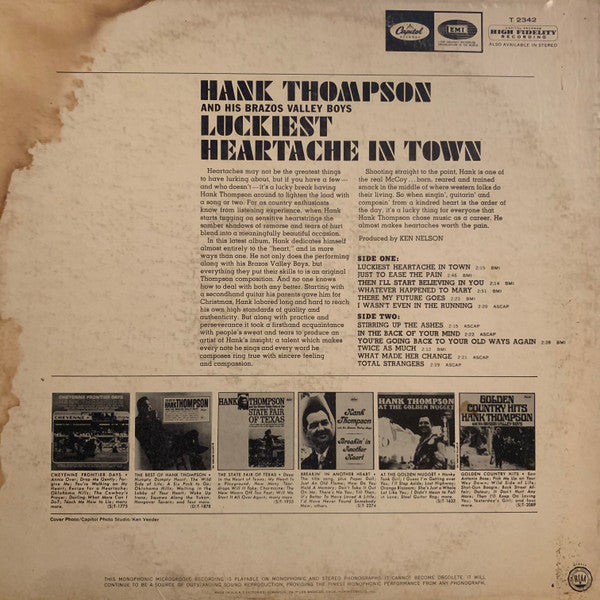 Hank Thompson And His Brazos Valley Boys : Luckiest Heartache In Town (LP, Mono)
