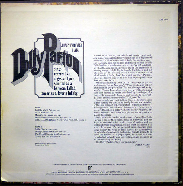Dolly Parton : Just The Way I Am (LP, Comp, RE, Kee)