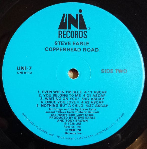 Steve Earle : Copperhead Road (LP, Album, RP, Bar)