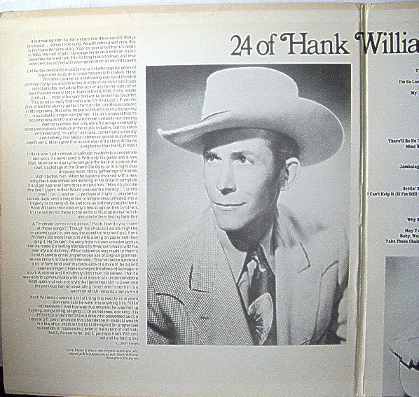 Hank Williams : 24 Of Hank Williams' Greatest Hits (2xLP, Comp, RE, Gat)