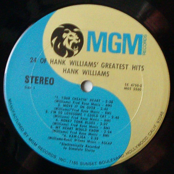 Hank Williams : 24 Of Hank Williams' Greatest Hits (2xLP, Comp, RE, Gat)