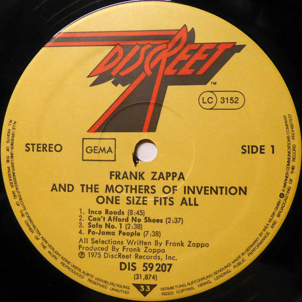 Frank Zappa And The Mothers : One Size Fits All (LP, Album, RP)