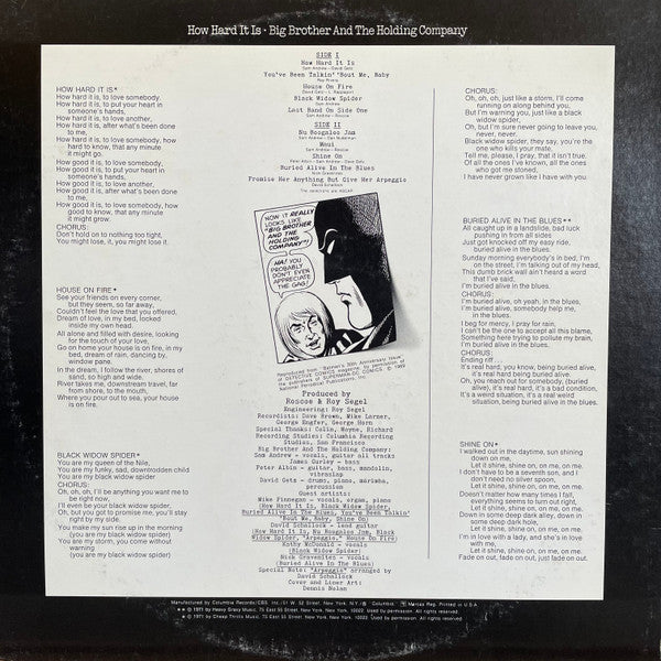 Big Brother And The Holding Company* : How Hard It Is (LP, Album, Pit)