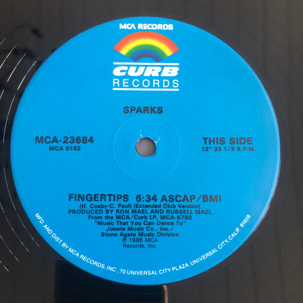 Sparks : Fingertips (12", Single, Glo)