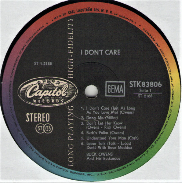 Buck Owens And His Buckaroos : I Don't Care (LP, Album)