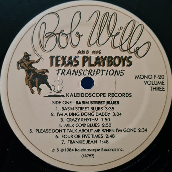 Bob Wills And His Texas Playboys* : The Tiffany Transcriptions Vol. 3: Basin Street Blues (LP, Album, Mono)