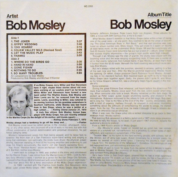 Bob Mosley : Bob Mosley (LP, Album, San)