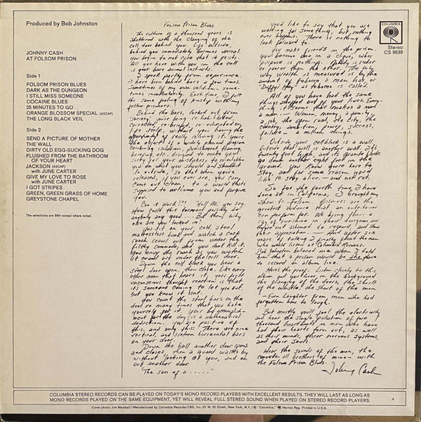 Johnny Cash : At Folsom Prison (LP, Album, San)