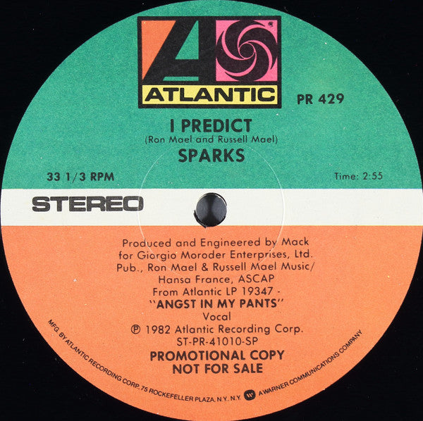 Sparks : I Predict (12", Single, Promo)