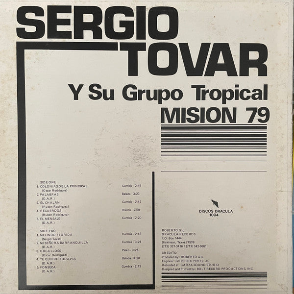 Sergio Tovar Y Su Grupo Tropical Mision 79* : Colonias De La Principal  (LP)