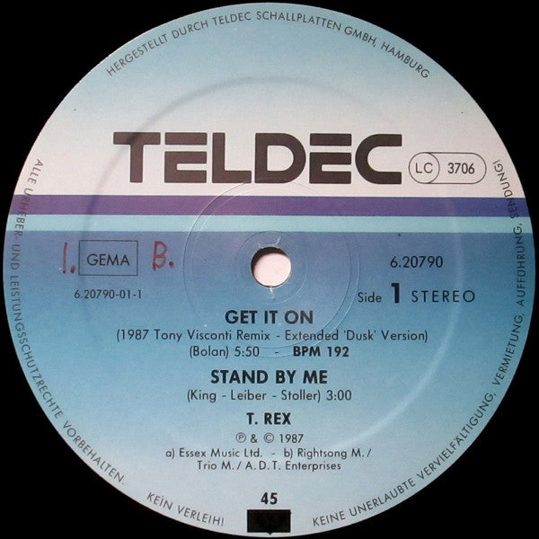 T. Rex / Marc Bolan : Get It On (1987 Tony Visconti Remix) (12", Ext)
