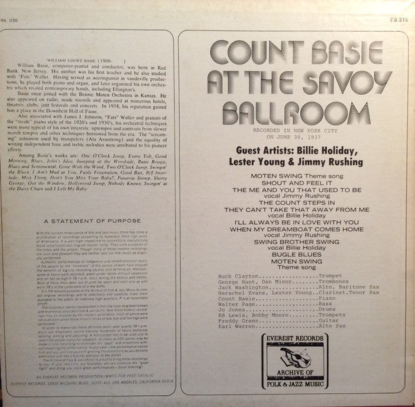 Count Basie : At The Savoy Ballroom (LP)