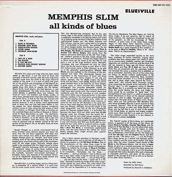 Memphis Slim : All Kinds Of Blues (LP, Album, RE)