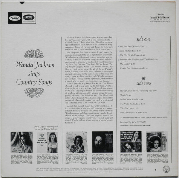 Wanda Jackson : Wanda Jackson Sings Country Songs (LP, Album, Mono, Scr)