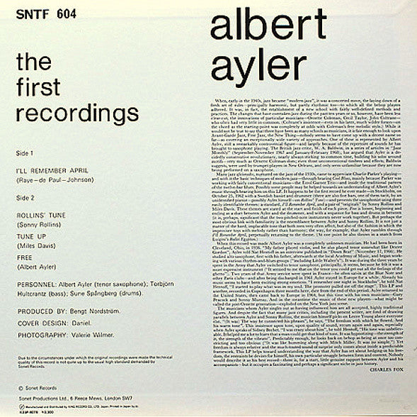 Albert Ayler : The First Recordings (LP, Album, RE)