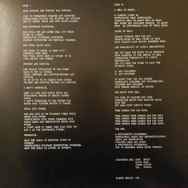Discharge : Hear Nothing See Nothing Say Nothing (LP, Album, RE, Gat)