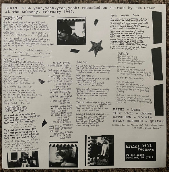 Bikini Kill : Yeah Yeah Yeah Yeah  (LP, Ltd, RE, RM, Tra)