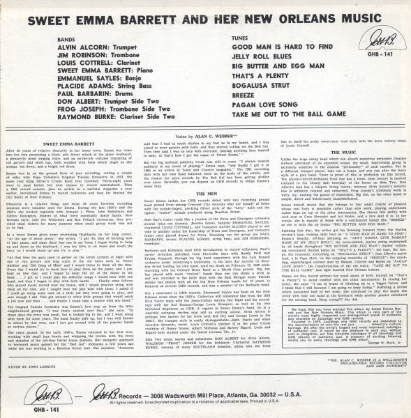 Emma Barrett : Sweet Emma Barrett And Her New Orleans Music (LP, Album)