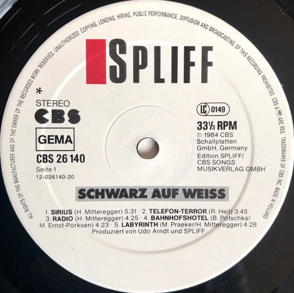 Spliff : Schwarz Auf Weiss (LP, Album, Gat)