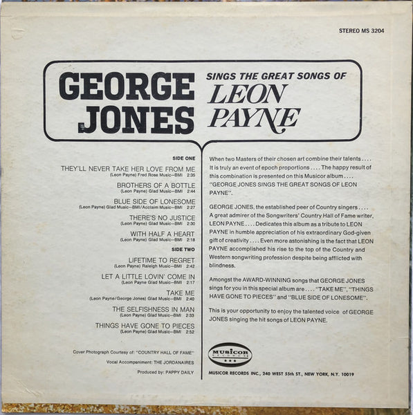 George Jones (2) : Sings The Great Songs Of Leon Payne (LP, Album)