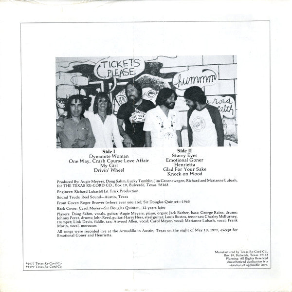 Sir Douglas Quintet / Doug Sahm And Augie Meyers : Live Love (LP, Album)
