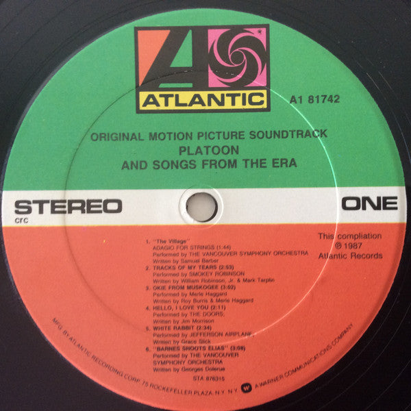 Various : Platoon (Original Motion Picture Soundtrack And Songs From The Era) (LP, Comp, Club)