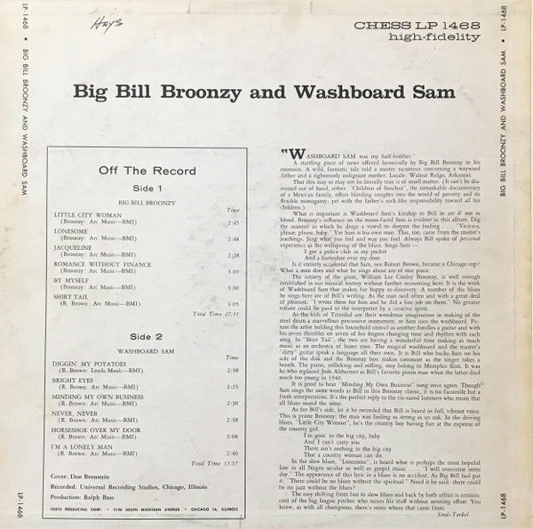 Big Bill Broonzy and Washboard Sam : Big Bill Broonzy And Washboard Sam (LP, Album, Mono)