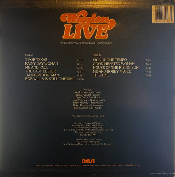 Waylon Jennings : Live (LP, Album, RE, Ind)