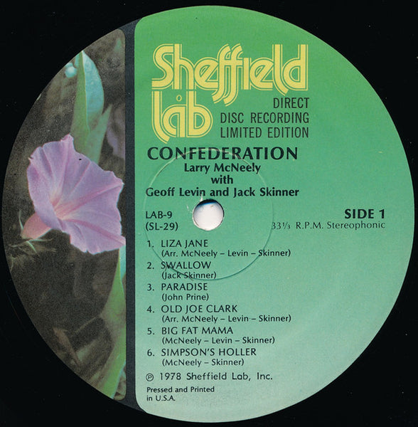 Larry McNeely With Geoff Levin And Jack Skinner (2) : Confederation (LP, Album, Ltd, Dir)