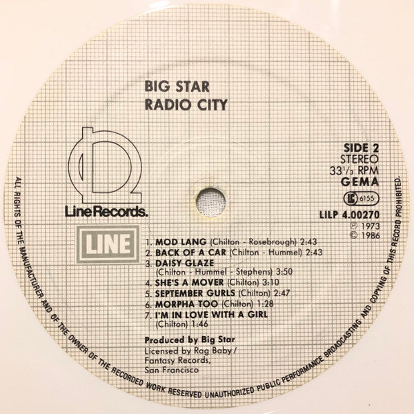 Big Star : Radio City (LP, Album, RE, Whi)
