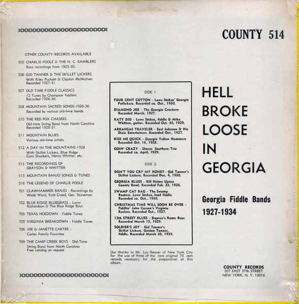 Various : Hell Broke Loose In Georgia: Georgia Fiddle Bands, 1927-1934 (LP, Album, Comp)