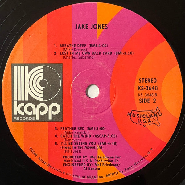 Jake Jones : Jake Jones (LP, Album, Pin)
