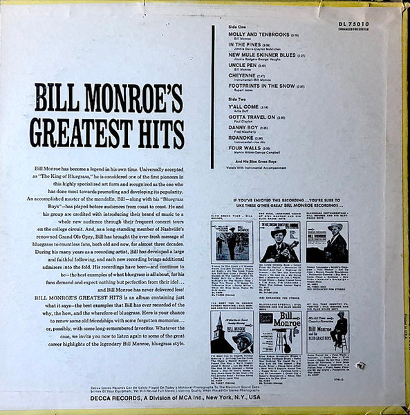 Bill Monroe : Bill Monroe's Greatest Hits (LP, Comp)