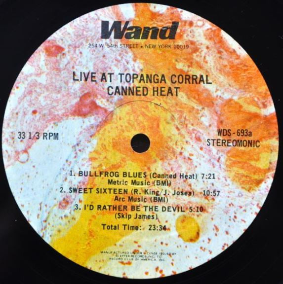 Canned Heat : Live At Topanga Corral (LP, Album, Club)
