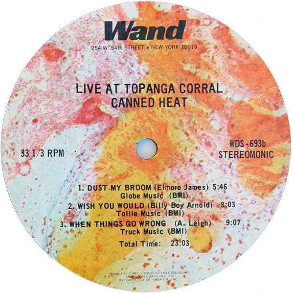 Canned Heat : Live At Topanga Corral (LP, Album, Club)