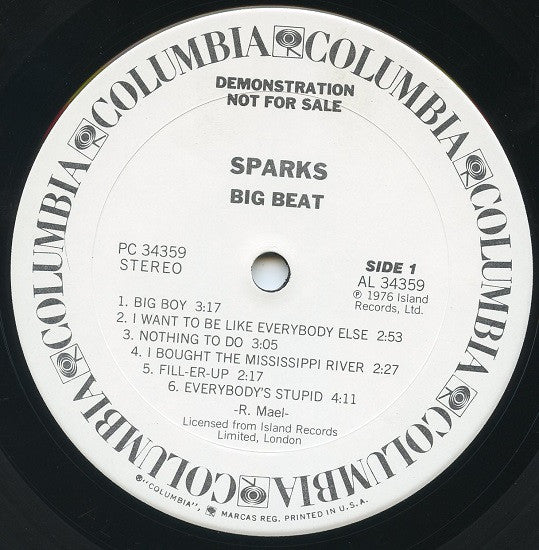 Sparks : Big Beat (LP, Album, Promo)