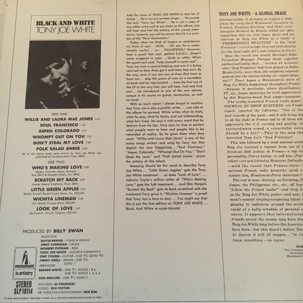 Tony Joe White : Black And White (LP, Album, Promo)